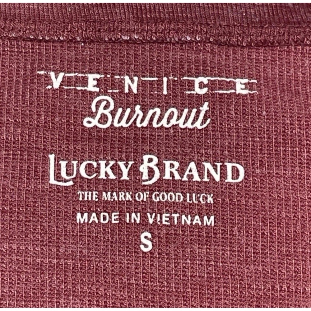 Mens Lucky Brand Venice Burnout Shirt Size Small Red Waffle Knit Long Sleeve